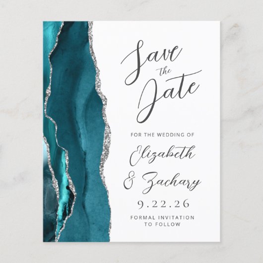 Papier Budget Agate Turquoise Blue Silver Script Enregist (Devant)