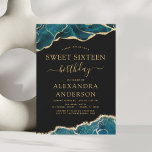 Papier Budget Agate Turquoise Sweet 16 Or Turquoise<br><div class="desc">Budget Agate Geode Black and Turquoise Turquoise Blue and Gold Foil Invitations de fête d'anniversaire - comprend un script moderne magnifique et élégant pour le Sweet sixteen spécial (16e) fête d'anniversaire.</div>