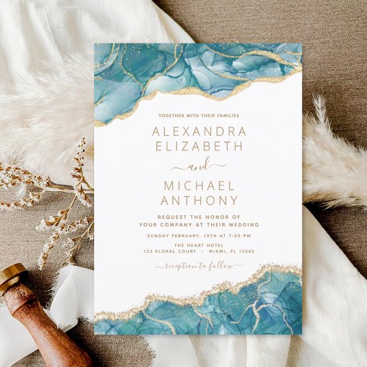 Papier Budget Agate Turquoise Turquoise Gold Mariage