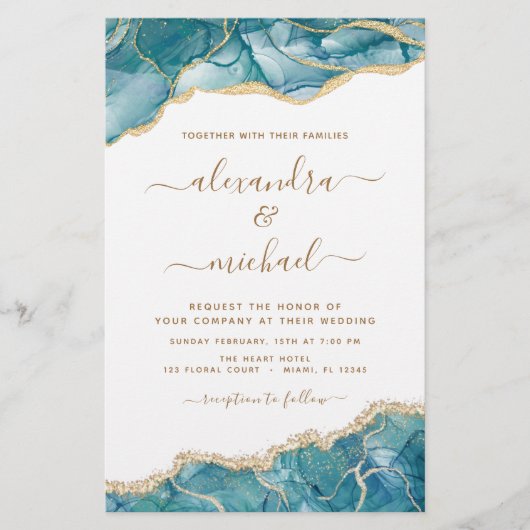 Papier Budget Agate Turquoise Turquoise Gold Mariage (Devant)