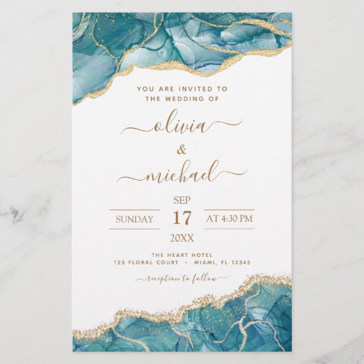 Papier Budget Agate Turquoise Turquoise Gold Mariage (Devant)