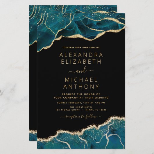 Papier Budget Agate Turquoise Turquoise Gold Mariage (Devant / Derrière)