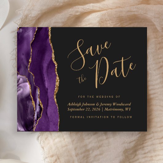 Papier Budget Agate Violet Or Doré Foncé Save the Date