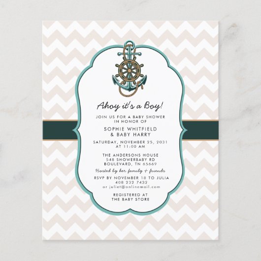 Papier Budget Ahoy a Boy Nautical Baby shower Invitation (Devant)