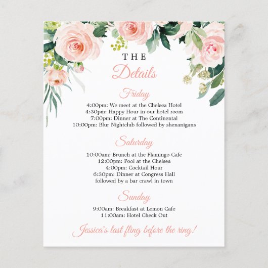 Papier Budget Airy Blush Bachelorette Week-end Invitation (Dos)