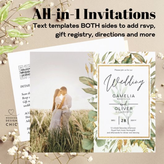 Papier Budget All-in1 PHOTO Verdure Mariage RSVP QR CODE