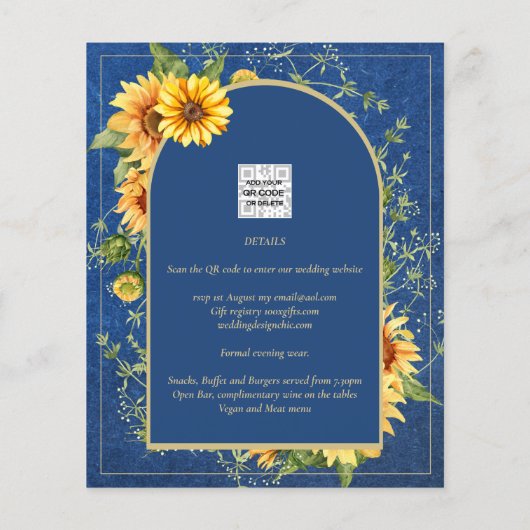 Papier BUDGET All-in-1 Rustique tournesols BLEU Mariage (Dos)