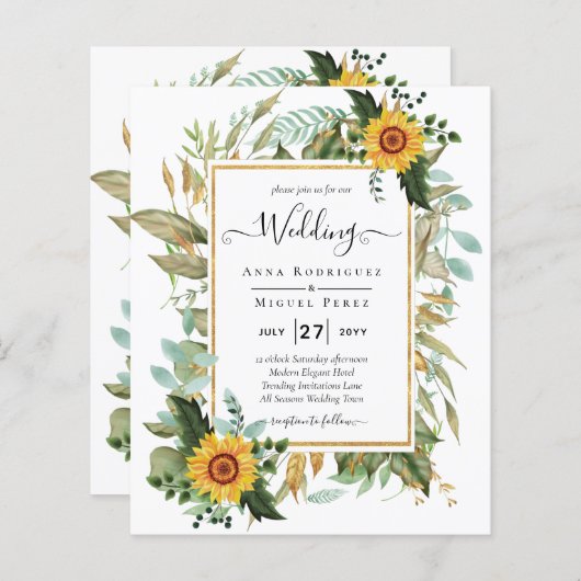 Papier BUDGET All-in-1 Rustique tournesols Mariage de ver (Devant / Derrière)