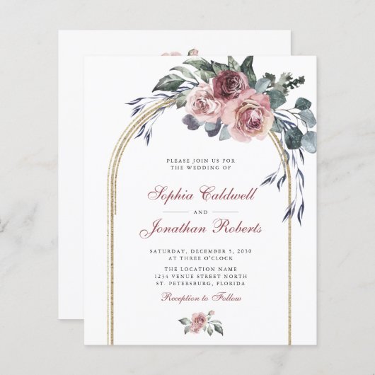 Papier Budget All in One Winter Rose Gold Wedding Invitat (Devant / Derrière)