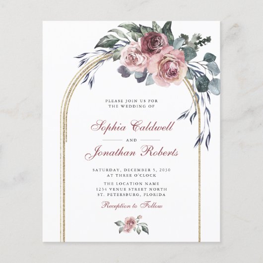 Papier Budget All in One Winter Rose Gold Wedding Invitat (Devant)