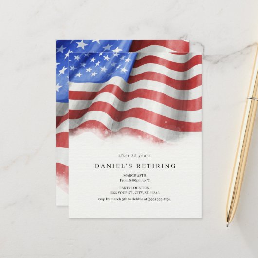 Papier Budget American Flag Retraite Party Invitations (Devant/Arrière en situation)