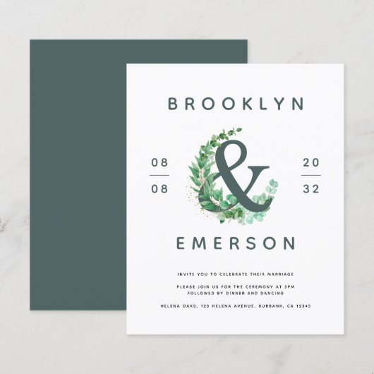 Papier Budget Ampersand Eucalyptus Faire-part de mariage (Devant / Derrière)