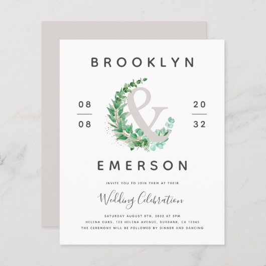 Papier Budget Ampersand Faire-part de mariage de verdure (Devant / Derrière)