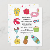 Papier Budget Amusant Summer Pool Party Anniversaire Invi (Devant / Derrière)