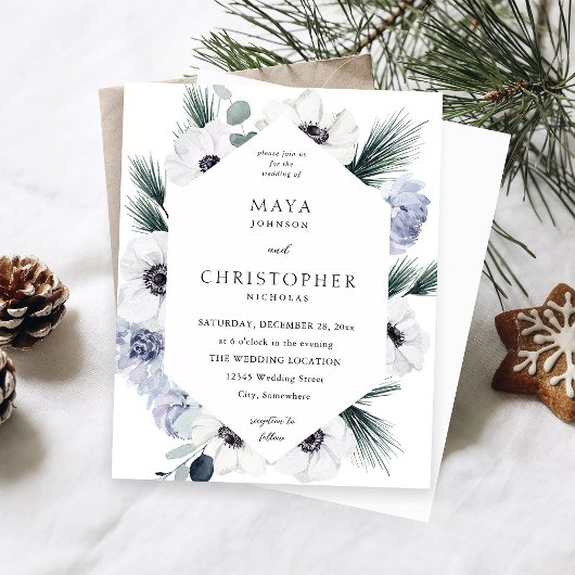 Papier Budget Anémonique Hiver Blanc Floral Mariage