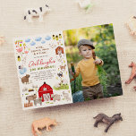Papier Budget Animaux de ferme Bash Photo fête d'annivers<br><div class="desc">Fêtez le grand jour de votre petit fermier avec cette invitation de fête d'anniversaire ! Le côté gauche de l'invitation budgétaire pour la fête d'anniversaire présente un cadre plein de charmantes illustrations d'animaux de ferme. Il y a deux petits cochons, une famille de canards, vaches, lapins lapins, un cheval et...</div>