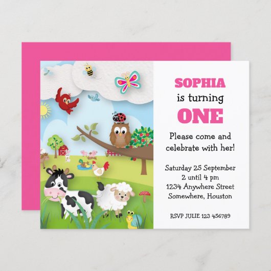 Papier Budget Animaux de ferme Invitation d'anniversaire (Devant / Derrière)