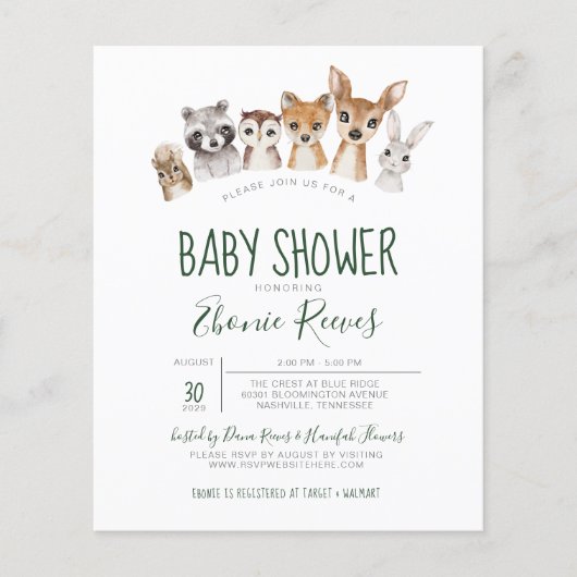 Papier Budget Animaux des bois Invitation Baby shower (Devant)