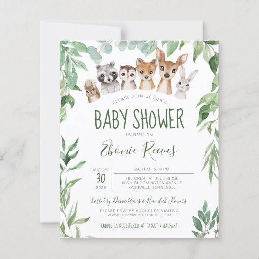 Papier Budget Animaux des bois Invitation Baby shower (Devant)