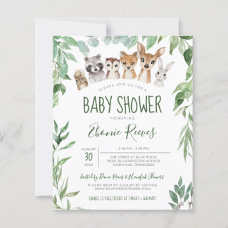 Papier Budget Animaux des bois Invitation Baby shower