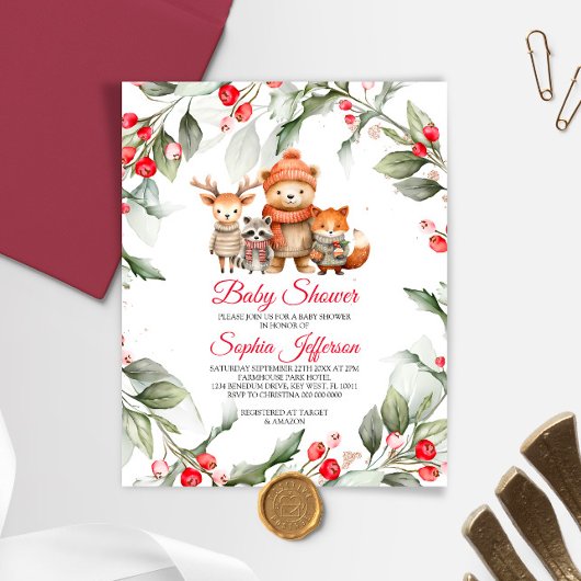 Papier Budget Animaux des bois Invitation Baby shower