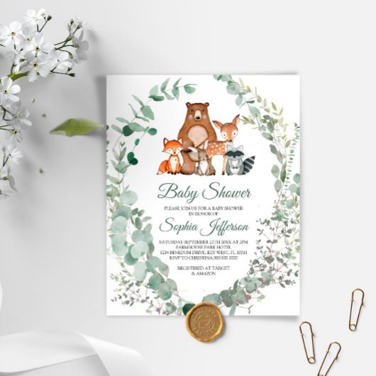 Papier Budget Animaux des bois Invitation Baby shower