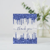 Papier BUDGET Anniversaire argent bleu parties scintillan (Debout devant)