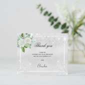 Papier Budget anniversaire argent floral photo merci (Debout devant)