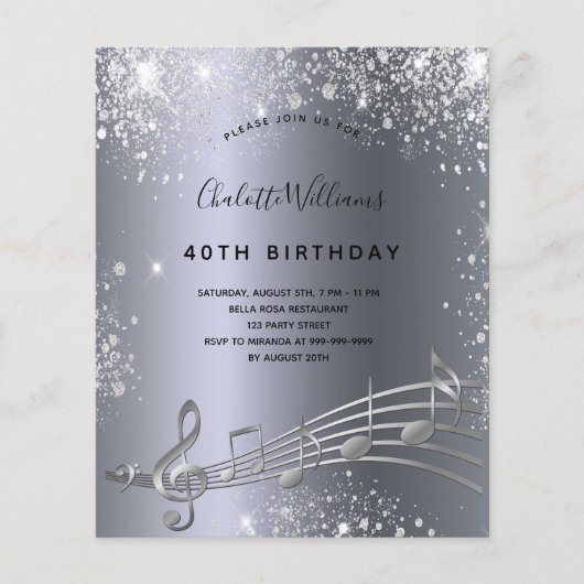 Papier Budget anniversaire argent musique notes métal par (Devant)