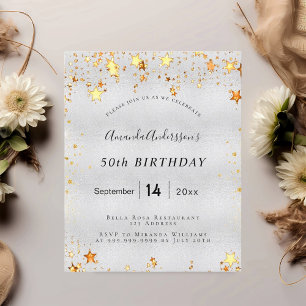 Papier Budget Anniversaire argent or étoiles invitation