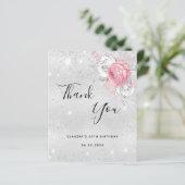 Papier Budget anniversaire argent rose floraux merci (Debout devant)