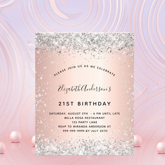 Papier Budget anniversaire argent rose or invitation