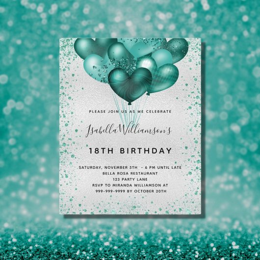 Papier Budget anniversaire argent turquoise parties scint