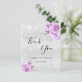 Papier Budget anniversaire argent violet floraux merci (Debout devant)
