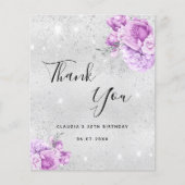 Papier Budget anniversaire argent violet floraux merci (Devant)