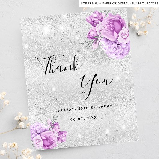 Papier Budget anniversaire argent violet floraux merci