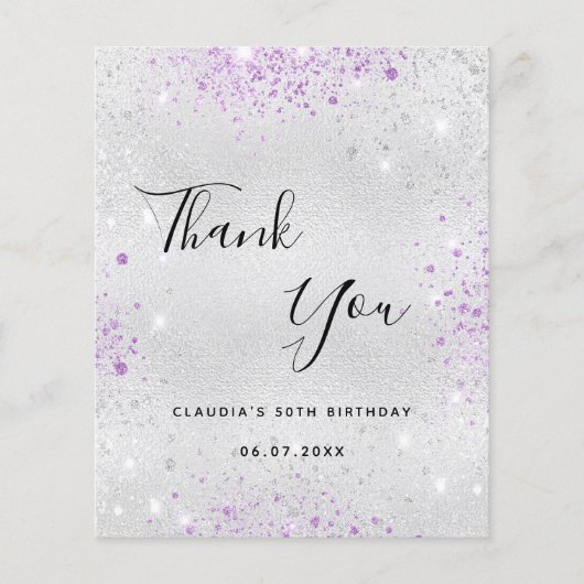 Papier Budget anniversaire argent violet parties scintill (Devant)