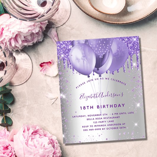 Papier Budget anniversaire argent violet parties scintill