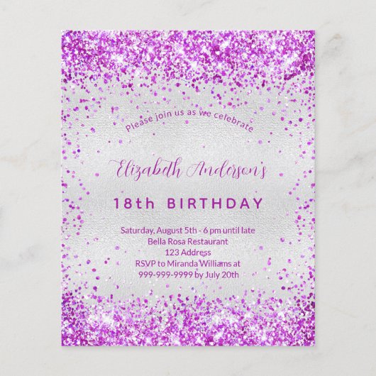 Papier Budget anniversaire argent violet rose rose (Devant)