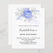 Papier Budget Anniversaire bleu floraux argent invitation (Devant / Derrière)