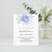 Papier Budget Anniversaire bleu floraux argent invitation (Debout devant)