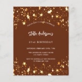 Papier Budget anniversaire brun or étoiles invitation (Devant)