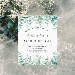 Papier Budget anniversaire eucalyptus invitation verte