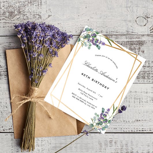 Papier Budget anniversaire eucalyptus lavender geo invita