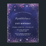 Papier Budget anniversaire fête marine bleu rose invitati<br><div class="desc">Une invitation moderne,  élégante et glamour pour une fête d'anniversaire de 21e (ou tout âge). Un arrière - plan bleu marine,  décoré avec de la poussière de parties scintillant en faux rose. La couleur bleue est inégale. Personnalisez et ajoutez votre nom et les détails de votre fête.</div>