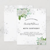 Papier Budget anniversaire floral argent parties scintill (Devant / Derrière)