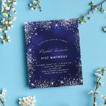 Papier Budget anniversaire marine bleu argent poussières<br><div class="desc">Une invitation moderne,  élégante et glamour pour une fête d'anniversaire de 21e (ou tout âge). Un arrière - plan bleu marine,  décoré avec de la poussière de parties scintillant en faux argent. Personnalisez et ajoutez votre nom et les détails de votre fête.</div>