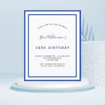 Papier Budget anniversaire marine bleu blanc invitation h<br><div class="desc">Une invitation moderne,  élégante et raffinée. Un arrière - plan blanc décoré de cadres bleu marine. Personnalisez et ajoutez un nom et des détails. Lettres noires et bleues.</div>