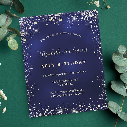 Papier Budget anniversaire marine bleu or parties scintil