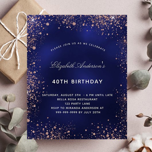 Papier Budget anniversaire marine bleu rose or invitation